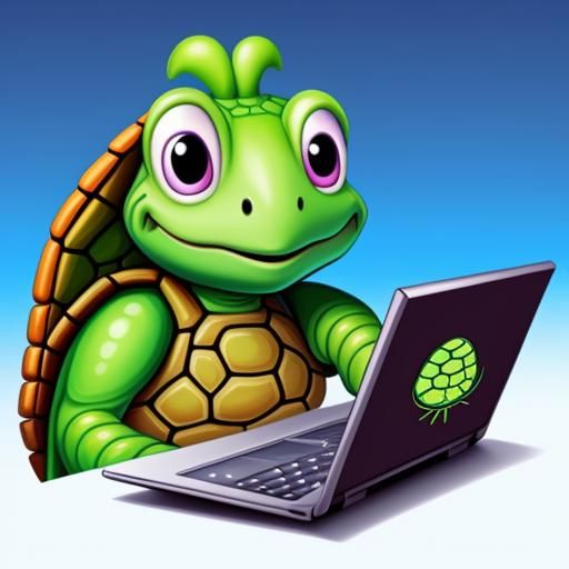 turtle with laptop young turtle